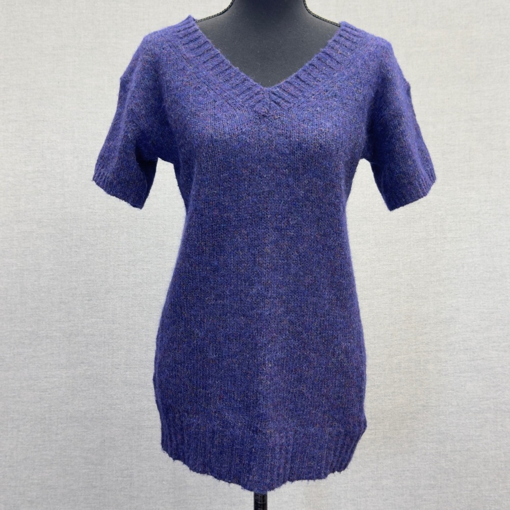 J.Crew Purple Short Sleeve V-Neck Mohair Wool Blend Sweater‎ Top XS